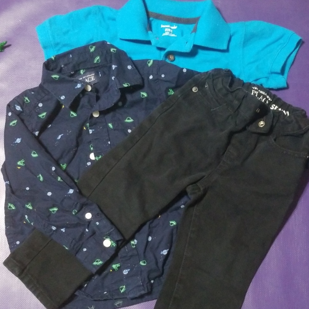 Bundle! 1 Polo, 1 button down, 1 pr black jeans